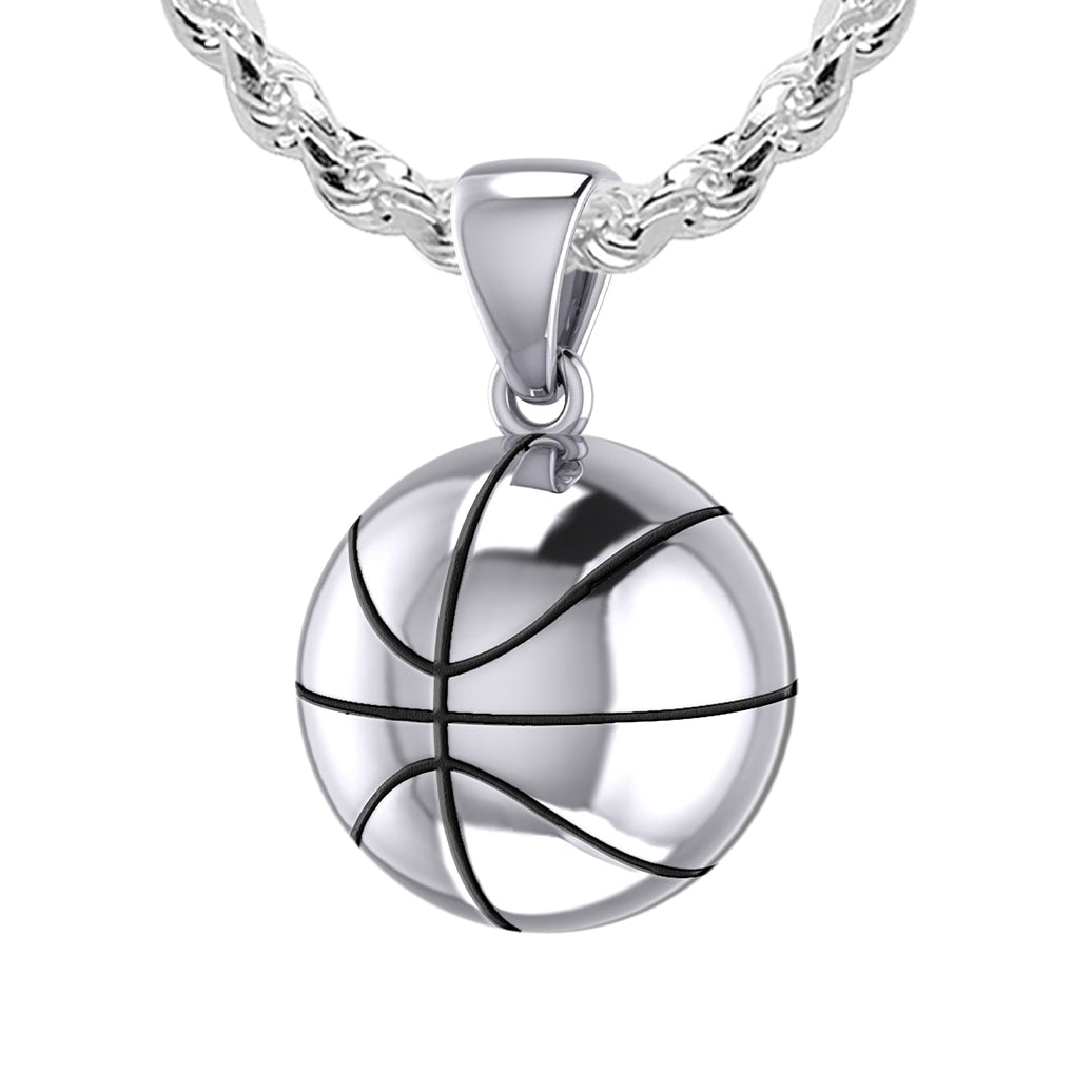 Small 925 Sterling Silver 3D Basketball Pendant Necklace, 13mm - US Jewels