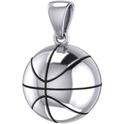 Small 925 Sterling Silver 3D Basketball Pendant Necklace, 13mm - US Jewels