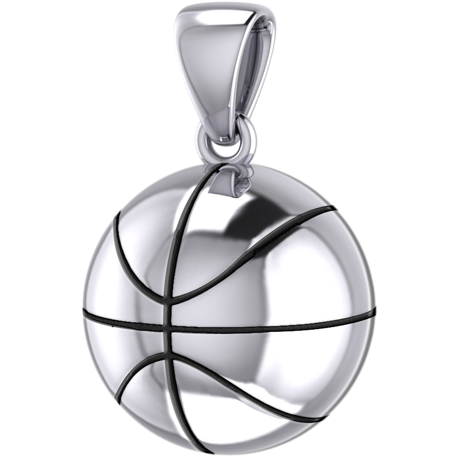 Small 925 Sterling Silver 3D Basketball Pendant Necklace, 13mm - US Jewels