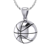 Small 925 Sterling Silver 3D Basketball Pendant Necklace, 13mm - US Jewels