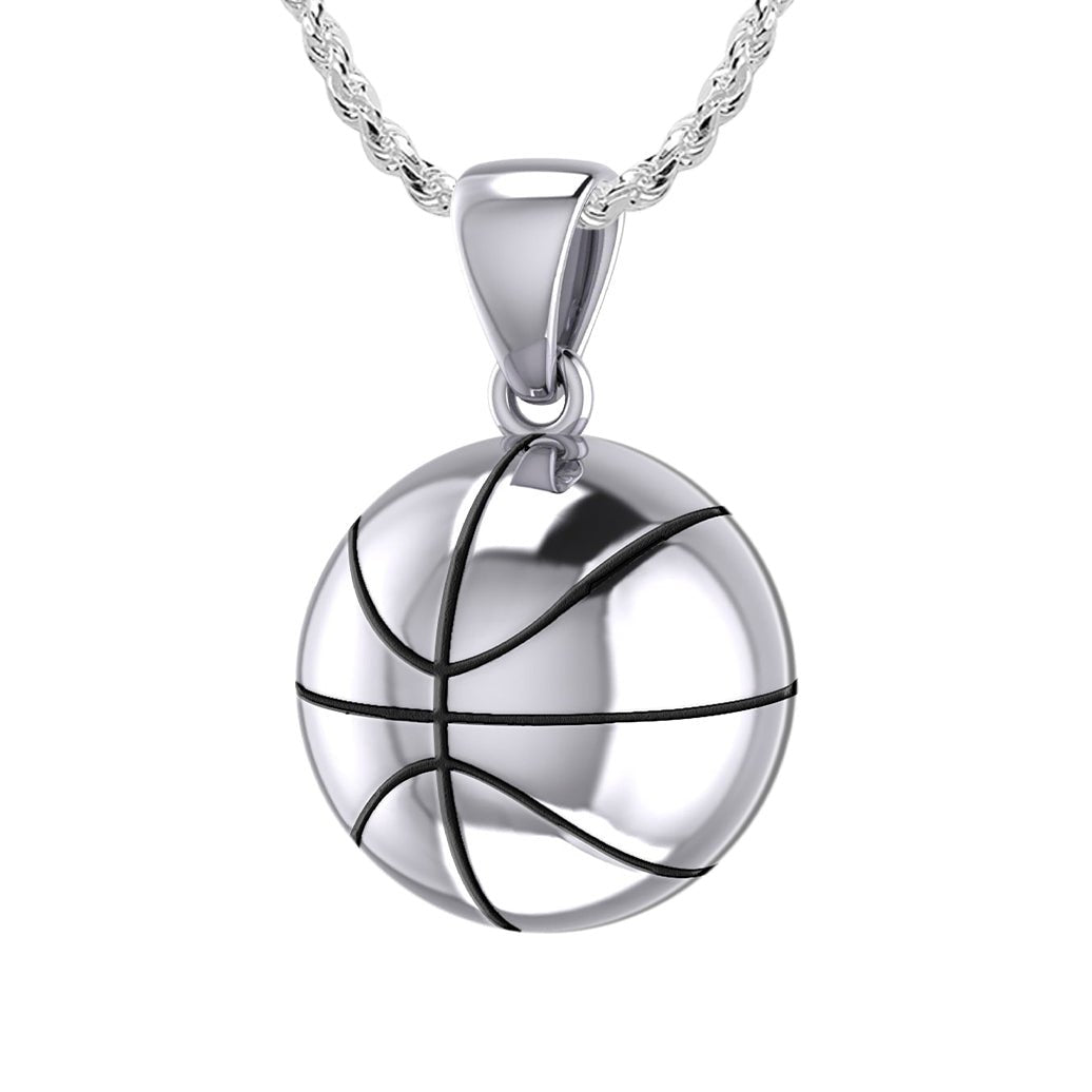 Small 925 Sterling Silver 3D Basketball Pendant Necklace, 13mm - US Jewels