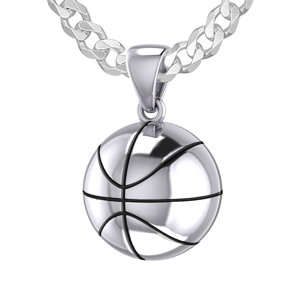 Small 925 Sterling Silver 3D Basketball Pendant Necklace, 13mm - US Jewels