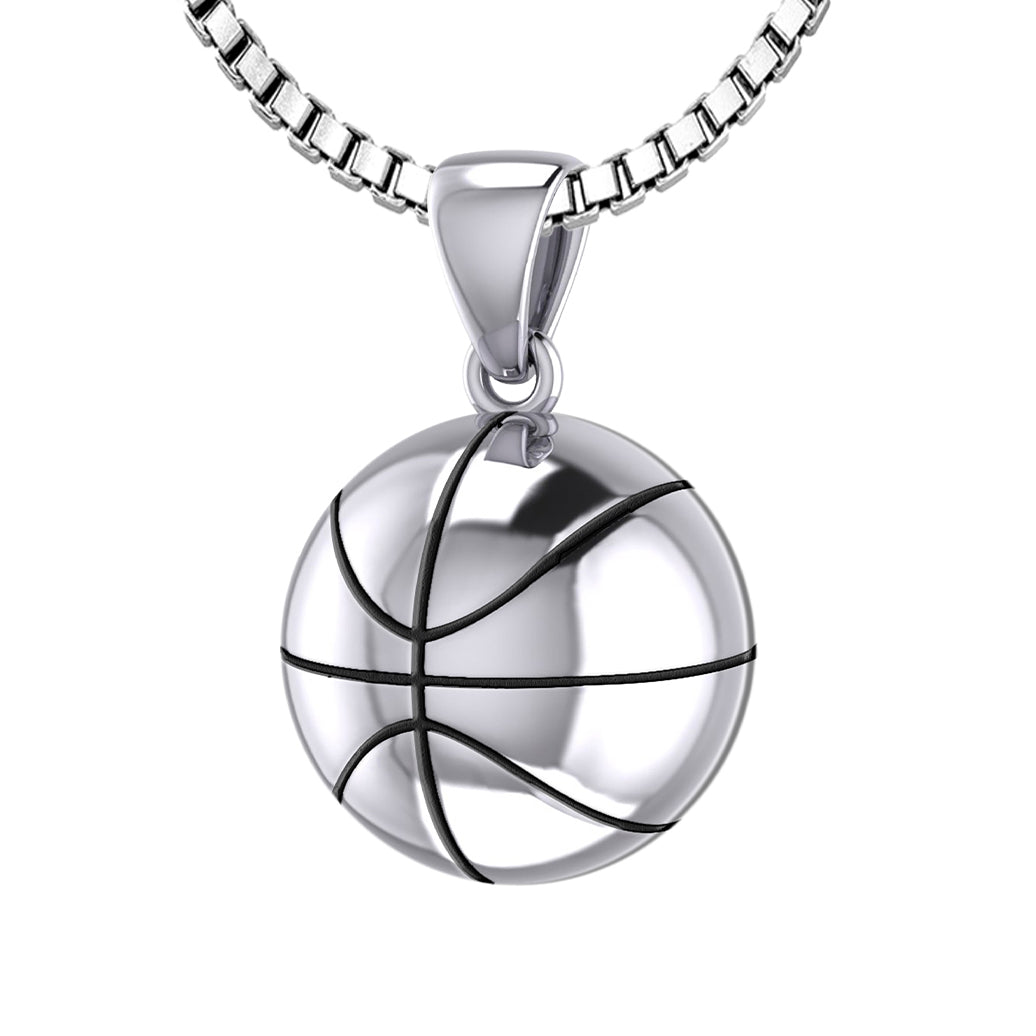 Small 925 Sterling Silver 3D Basketball Pendant Necklace, 13mm - US Jewels