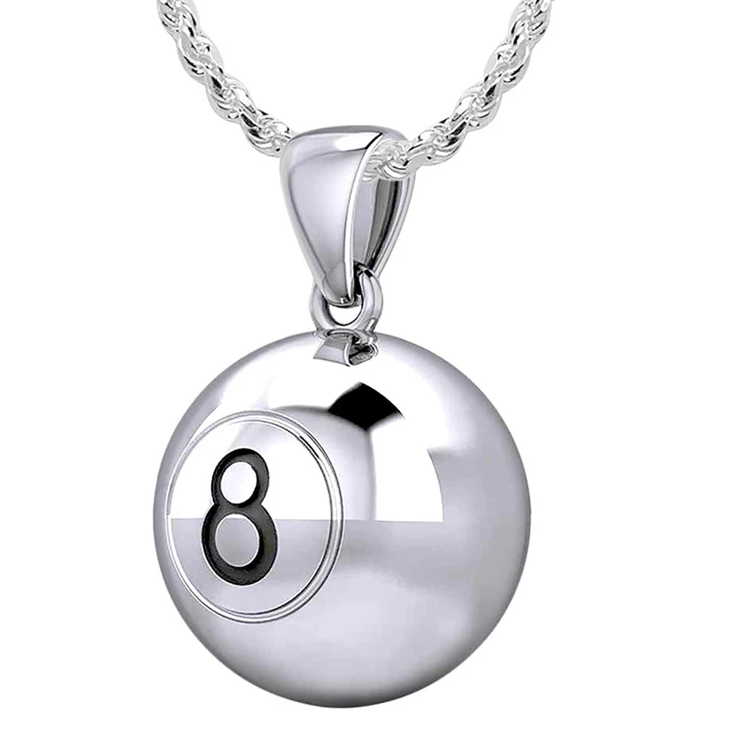 Sterling Silver 3D Eight Ball Billiards Pendant for Women, 13mm