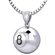 Small 925 Sterling Silver 3D Eight 8 Ball Billiards Pendant Necklace, 13mm - US Jewels