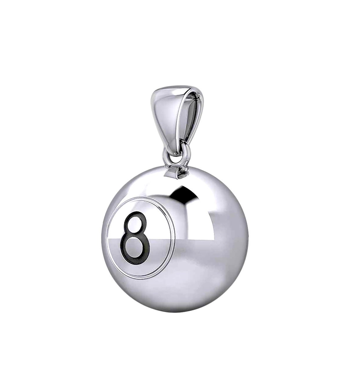 Small 925 Sterling Silver 3D Eight 8 Ball Billiards Pendant Necklace, 13mm - US Jewels