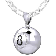 Small 925 Sterling Silver 3D Eight 8 Ball Billiards Pendant Necklace, 13mm - US Jewels