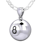 Small 925 Sterling Silver 3D Eight 8 Ball Billiards Pendant Necklace, 13mm - US Jewels