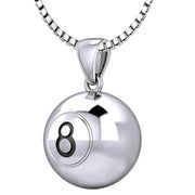 Small 925 Sterling Silver 3D Eight 8 Ball Billiards Pendant Necklace, 13mm - US Jewels