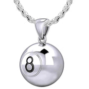 Small 925 Sterling Silver 3D Eight 8 Ball Billiards Pendant Necklace, 13mm - US Jewels