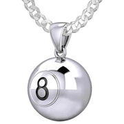 Small 925 Sterling Silver 3D Eight 8 Ball Billiards Pendant Necklace, 13mm - US Jewels