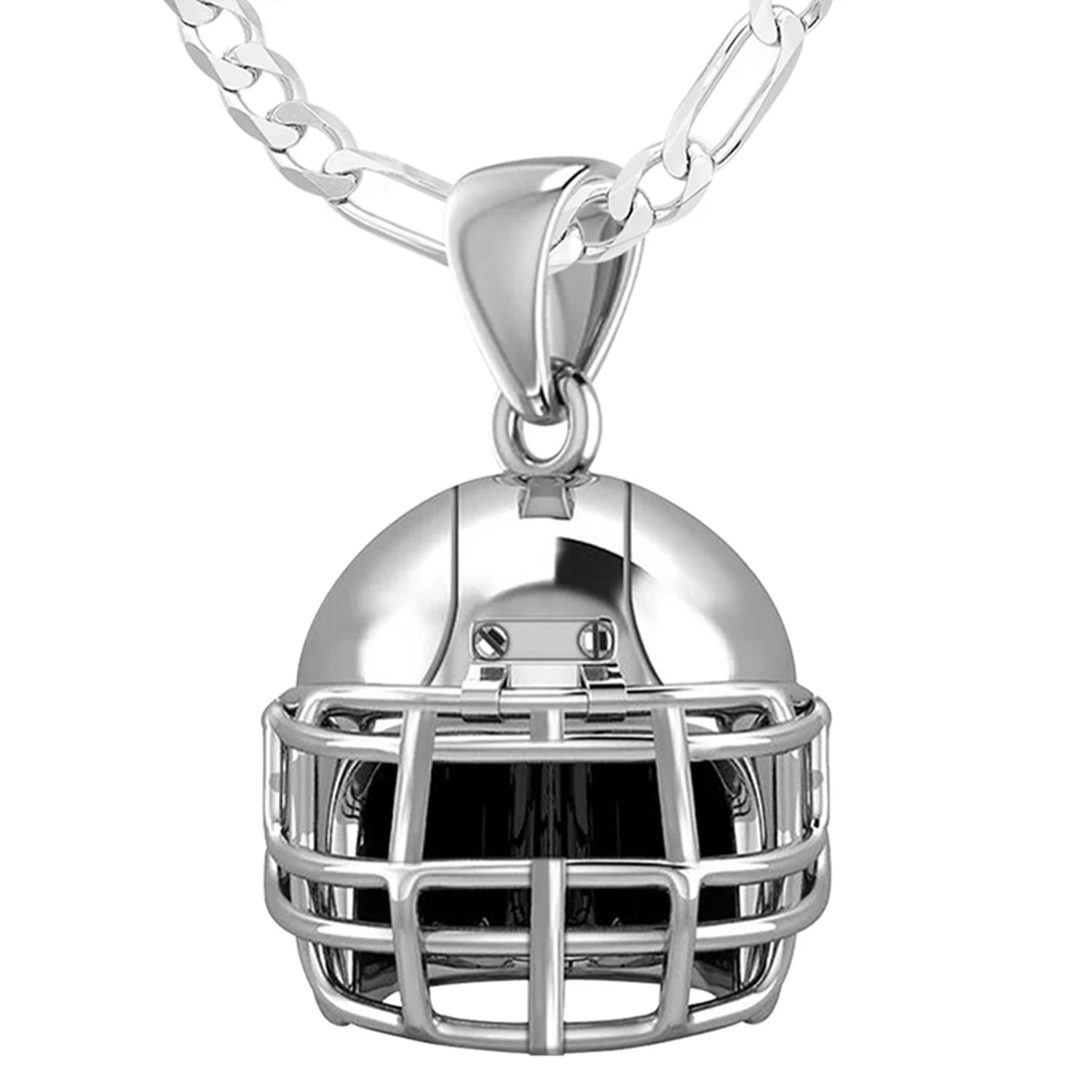Small 925 Sterling Silver 3D Football Helmet Pendant Necklace, 16.5mm - US Jewels
