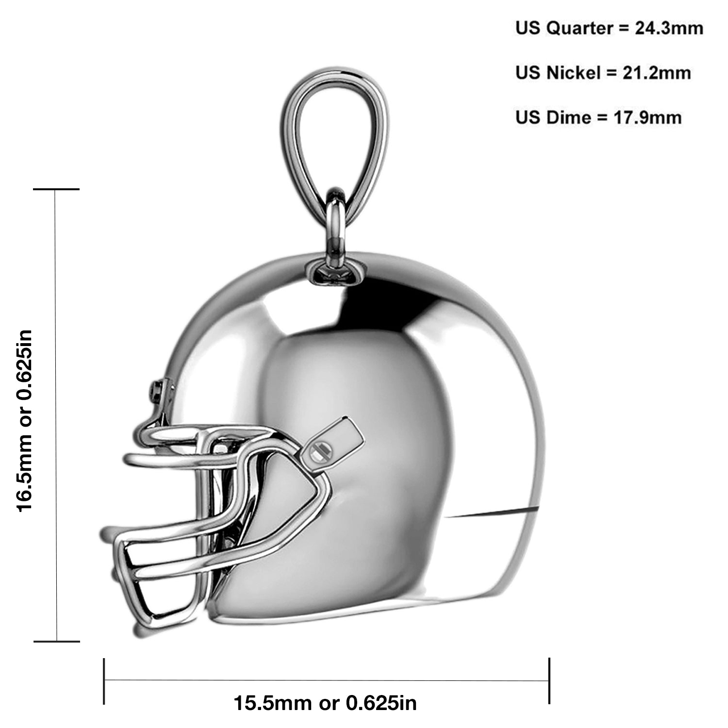 Small 925 Sterling Silver 3D Football Helmet Pendant Necklace, 16.5mm - US Jewels