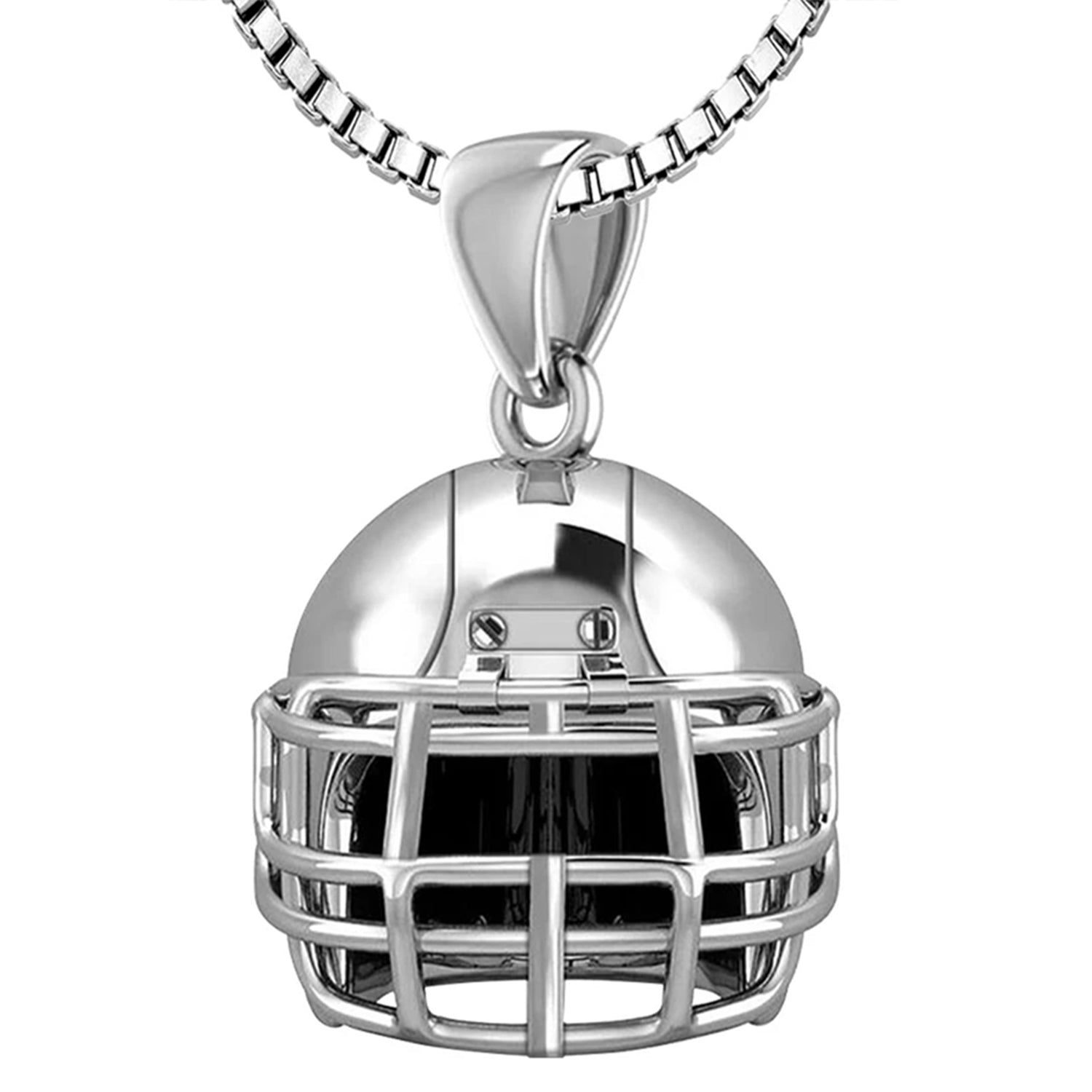 Small 925 Sterling Silver 3D Football Helmet Pendant Necklace, 16.5mm - US Jewels