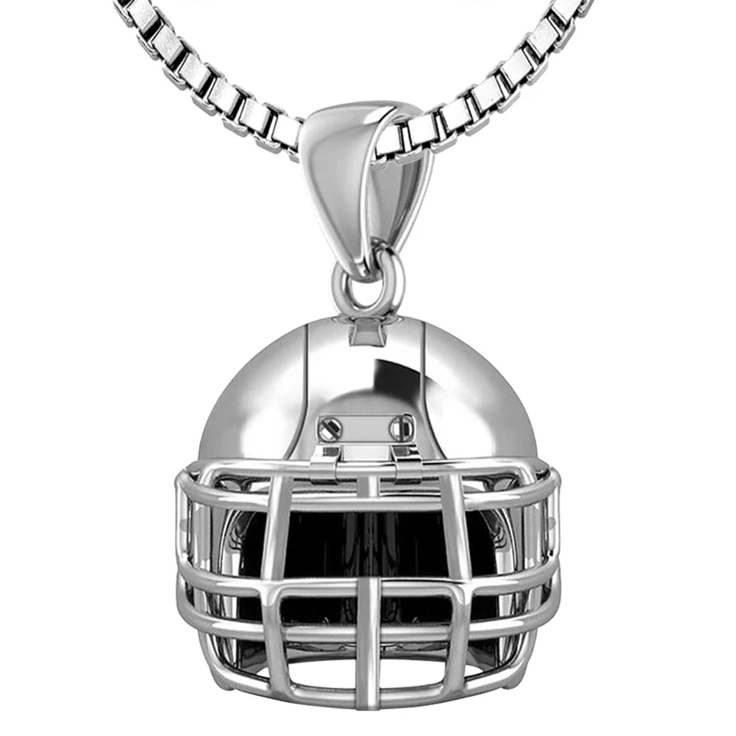 Small 925 Sterling Silver 3D Football Helmet Pendant Necklace, 16.5mm - US Jewels