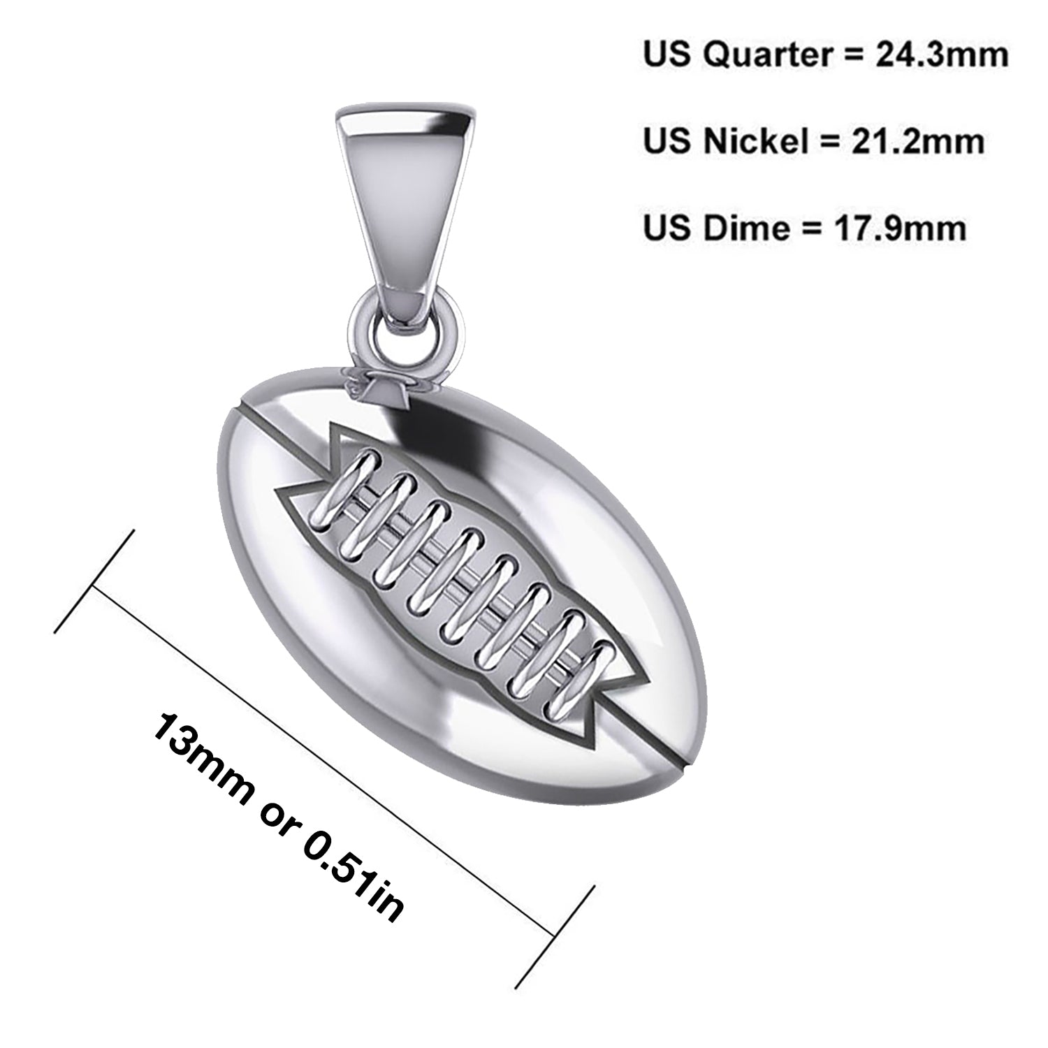 Small 925 Sterling Silver 3D Football Pendant Necklace, 17mm - US Jewels