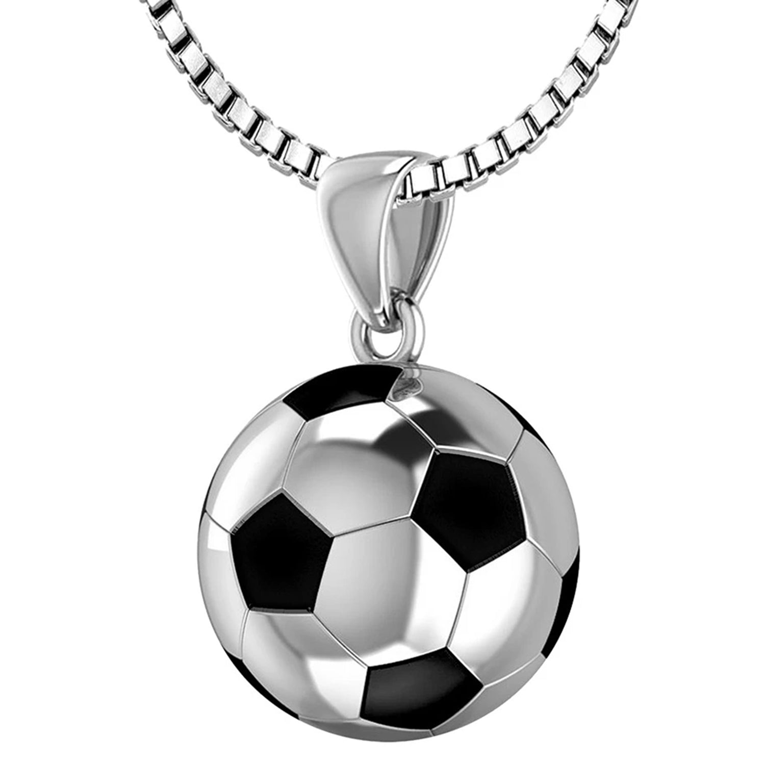 Small 925 Sterling Silver 3D Soccer Ball Football Pendant Necklace, 13mm - US Jewels