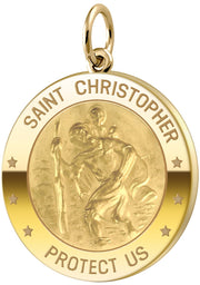 Small Ladies 14K Yellow Gold Saint Christopher Medal Round Pendant Necklace, 2 Sizes - US Jewels