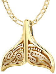 Solid 14k Yellow Gold Aboriginal Whale Tail Aquatic Charm Pendant Necklace - US Jewels