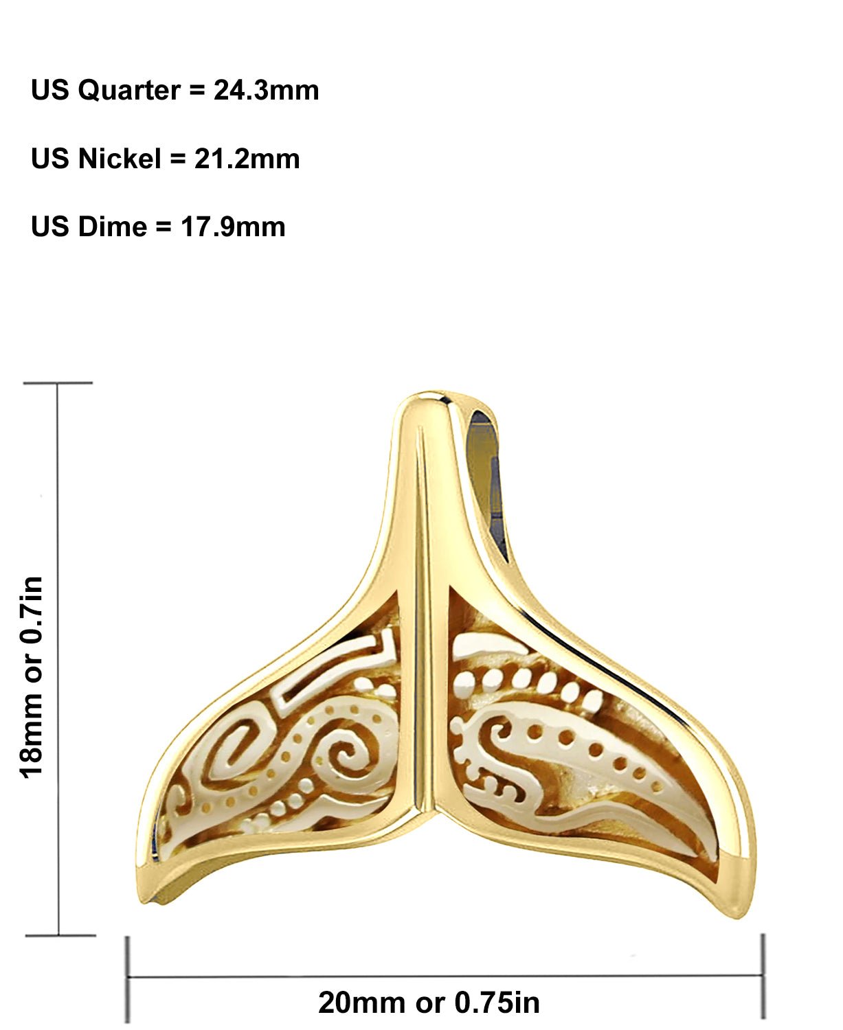 Solid 14k Yellow Gold Aboriginal Whale Tail Aquatic Charm Pendant Necklace - US Jewels