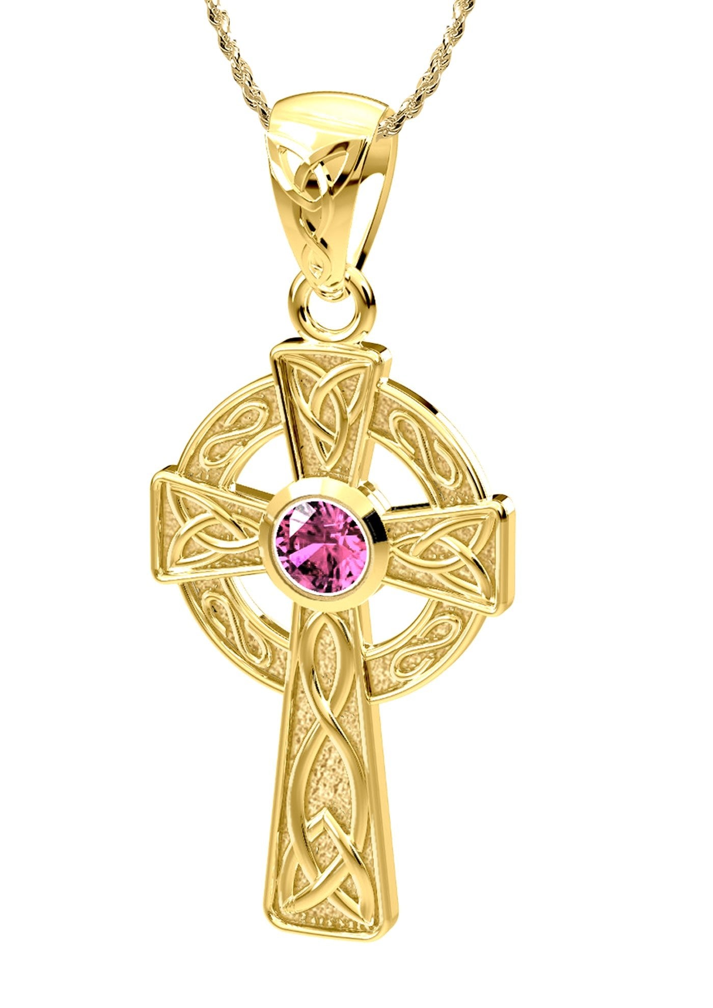 Solid 14k Yellow Gold Irish Celtic Knot Cross Pendant Necklace - US Jewels