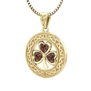 Solid 14k Yellow Gold Irish Shamrock Clover Birthstone Pendant Necklace - US Jewels