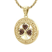 Solid 14k Yellow Gold Irish Shamrock Clover Birthstone Pendant Necklace - US Jewels