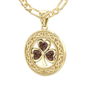 Solid 14k Yellow Gold Irish Shamrock Clover Birthstone Pendant Necklace - US Jewels