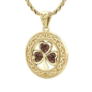 Solid 14k Yellow Gold Irish Shamrock Clover Birthstone Pendant Necklace - US Jewels
