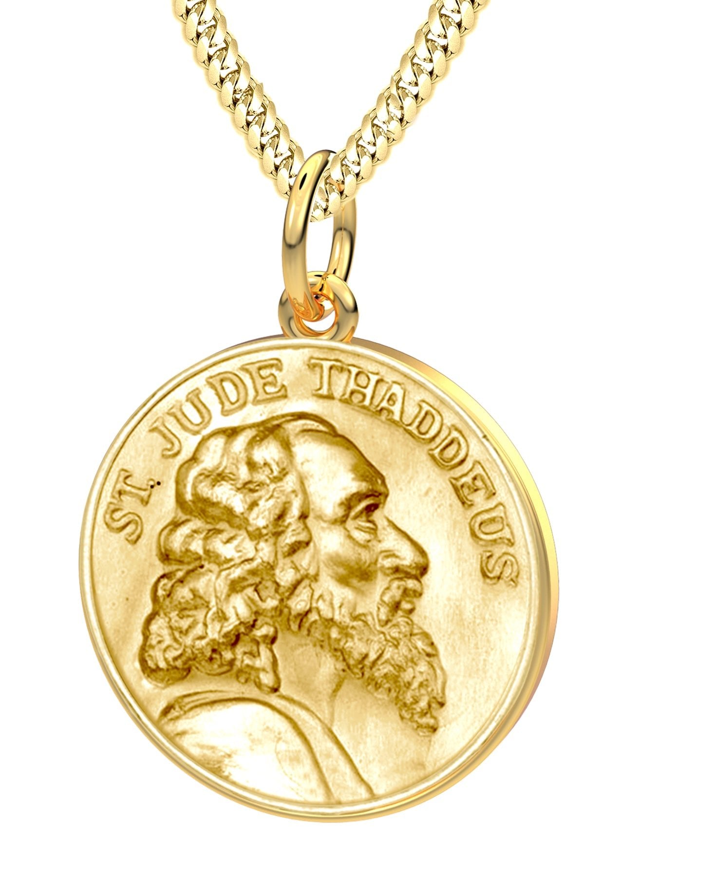 Solid 14K Yellow Gold Saint Jude Thaddeus Medal Round Pendant Necklace, 25mm - US Jewels