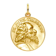 Solid 14K Yellow Gold Saint Jude Thaddeus Medal Round Pendant Necklace, 25mm - US Jewels