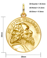 Solid 14K Yellow Gold Saint Jude Thaddeus Medal Round Pendant Necklace, 25mm - US Jewels