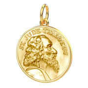 Solid 14K Yellow Gold Saint Jude Thaddeus Medal Round Pendant Necklace, 25mm - US Jewels