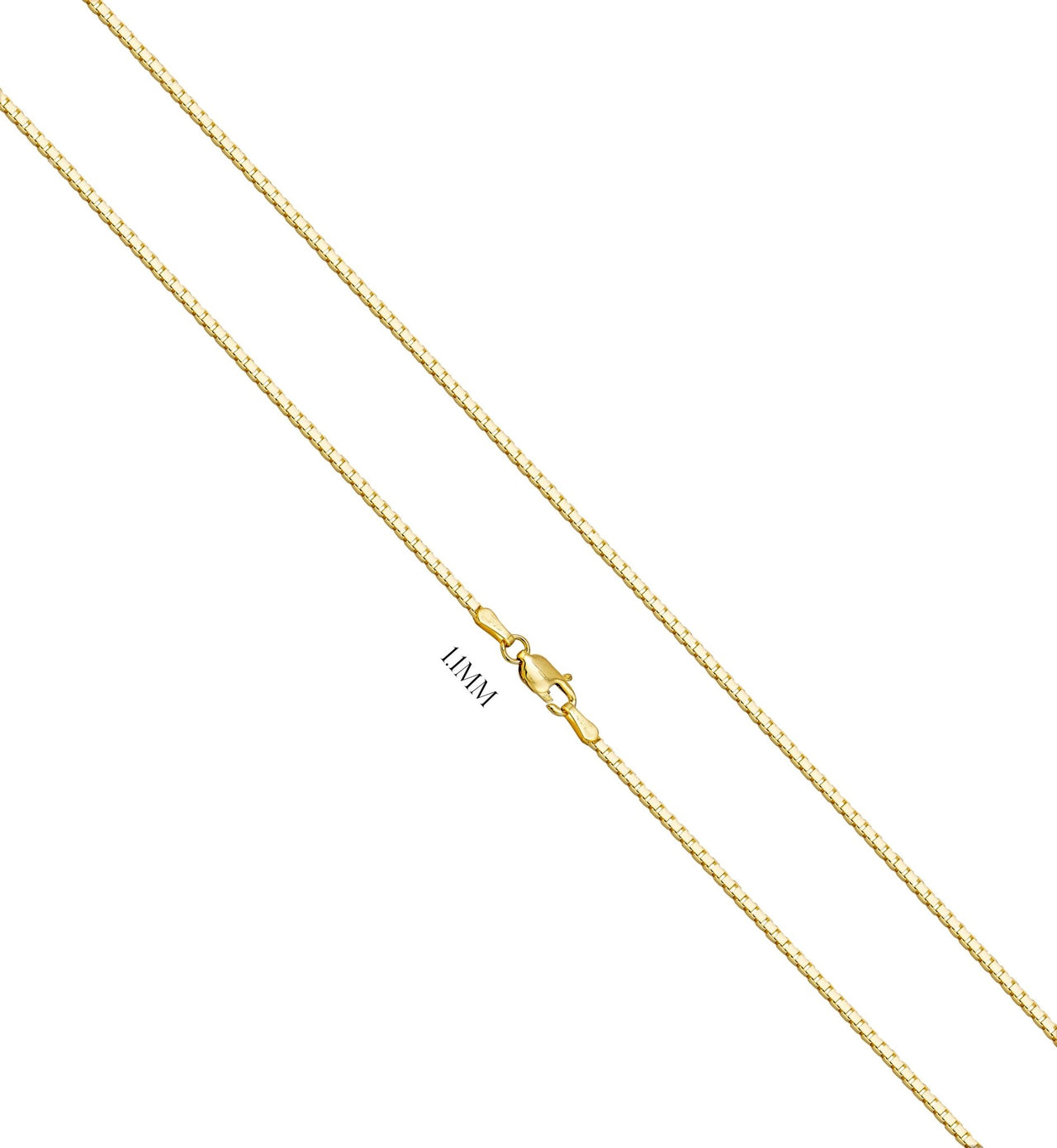 Solid 14K Yellow Gold Square Box Chain Necklace, Sizes 1.1mm, 1.5mm & 1.7mm - US Jewels