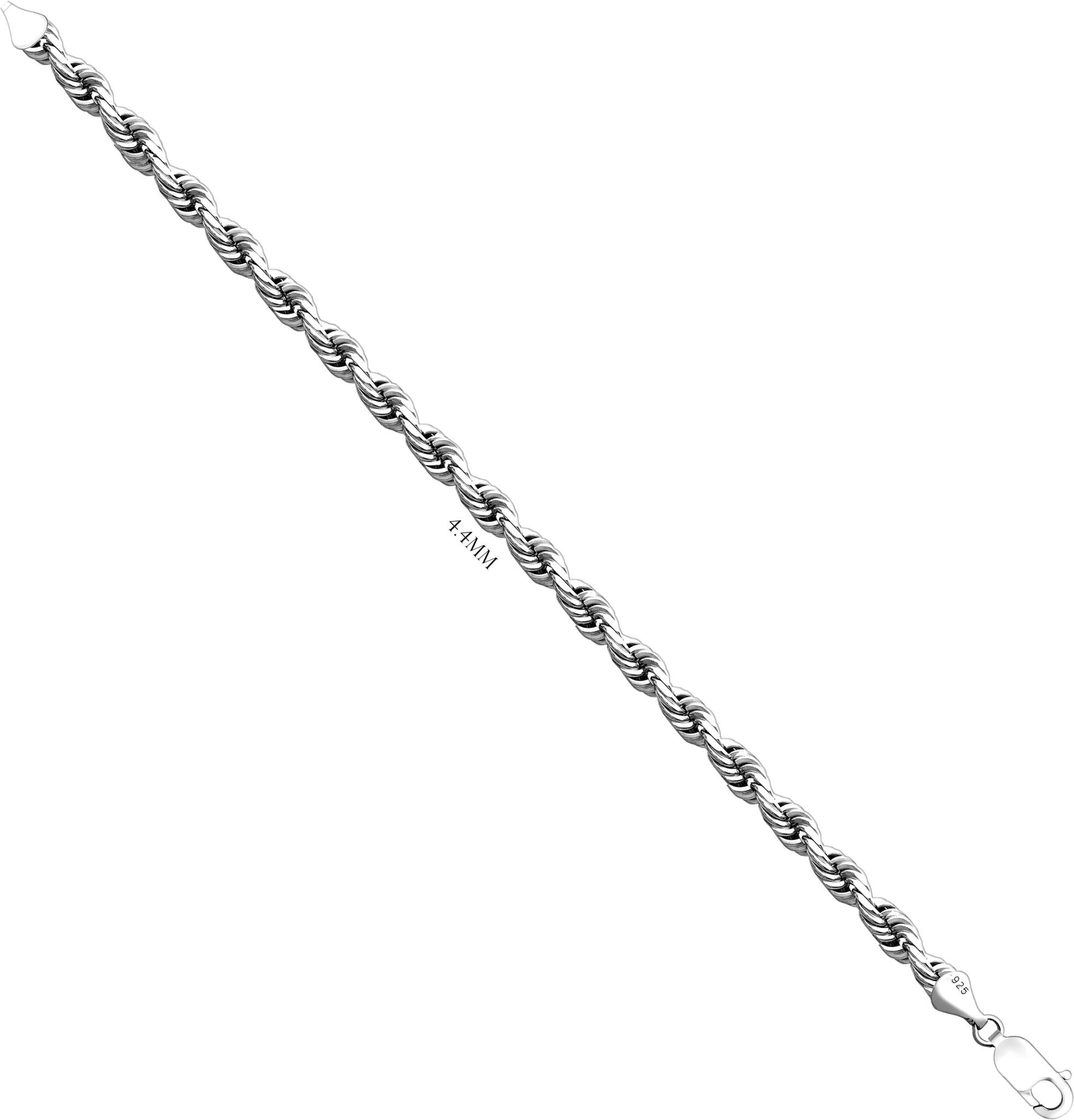 Solid 925 Sterling Silver Diamond Cut Rope Chain Necklace, Sizes 1.8mm - 5.2mm - US Jewels