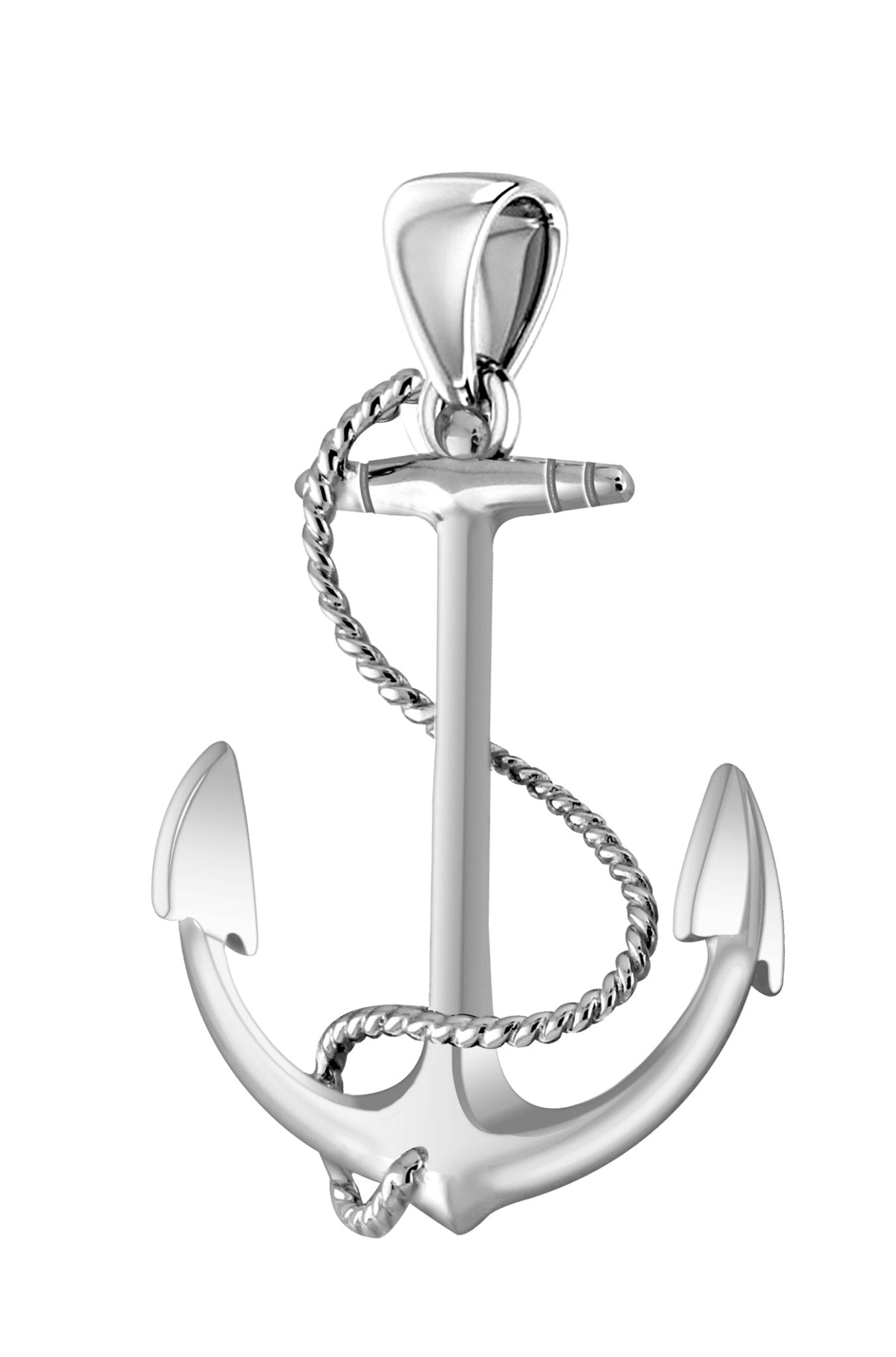 Solid 925 Sterling Silver Nautical Anchor and Rope Pendant Necklace - US Jewels