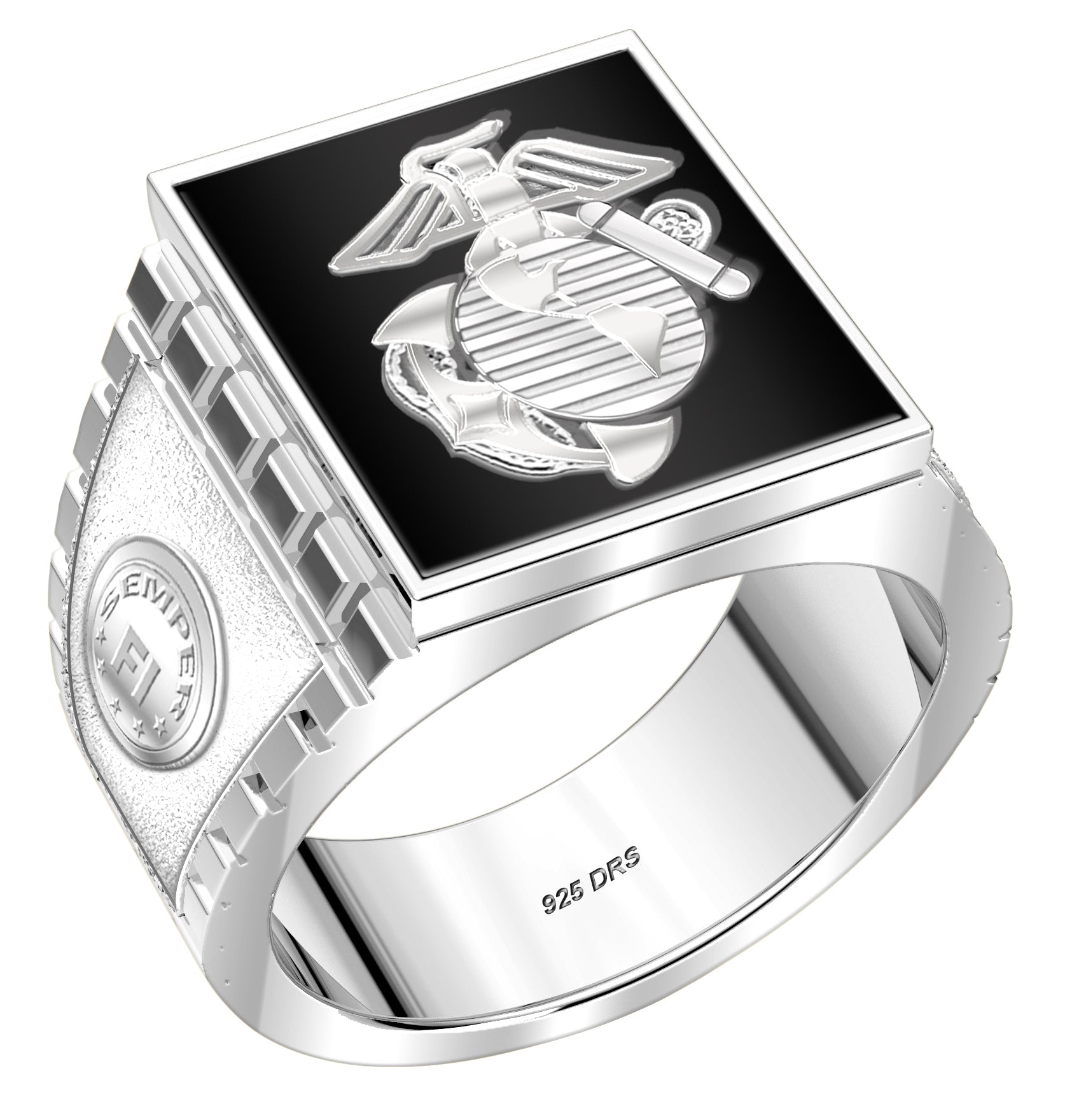 US Jewels Customizable Men's 10k or 14k Yellow And White Gold Solid Back US Military Rings - US Jewels