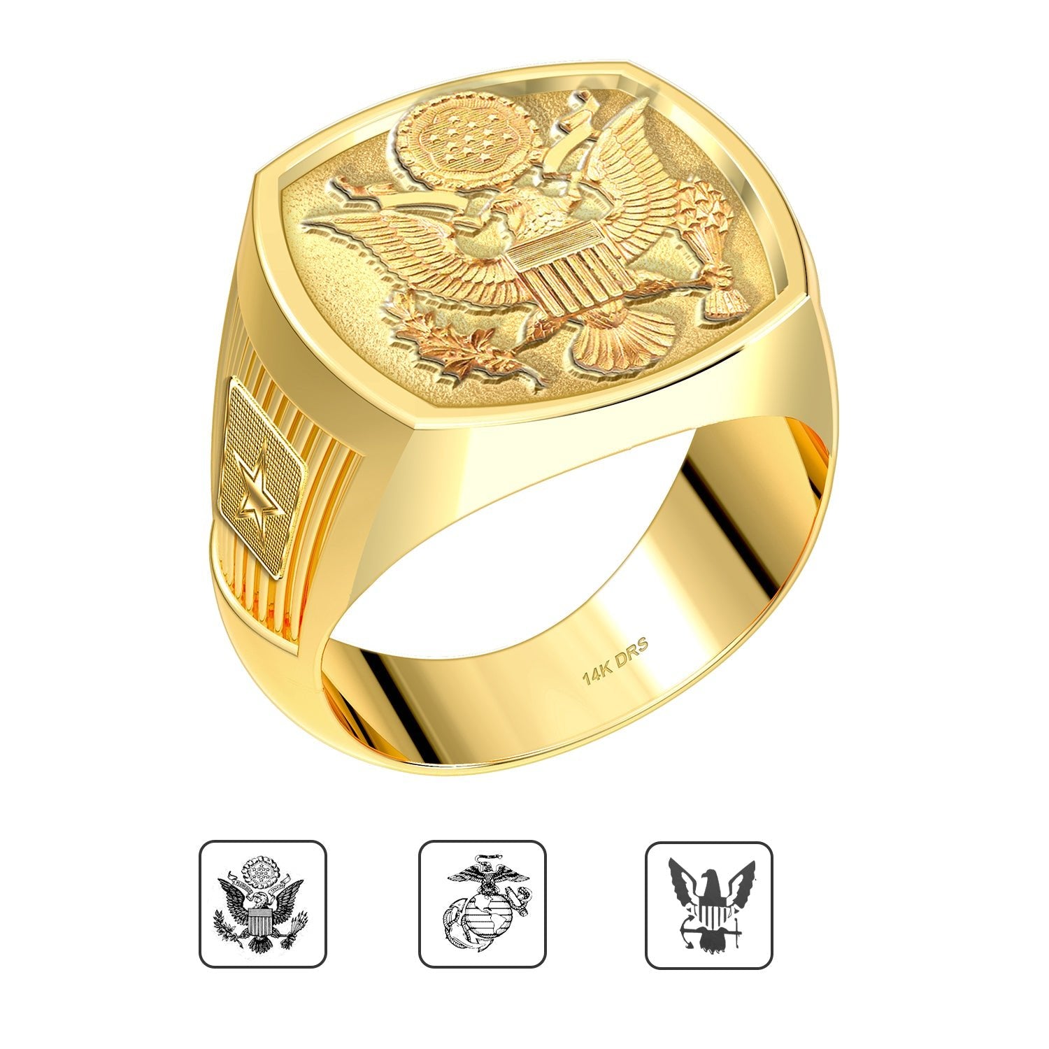 US Jewels Customizable Men's 10k or 14k Yellow Gold & White Gold Military Ring - US Jewels