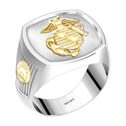 US Jewels Customizable Men's 10k or 14k Yellow Gold & White Gold Military Ring - US Jewels