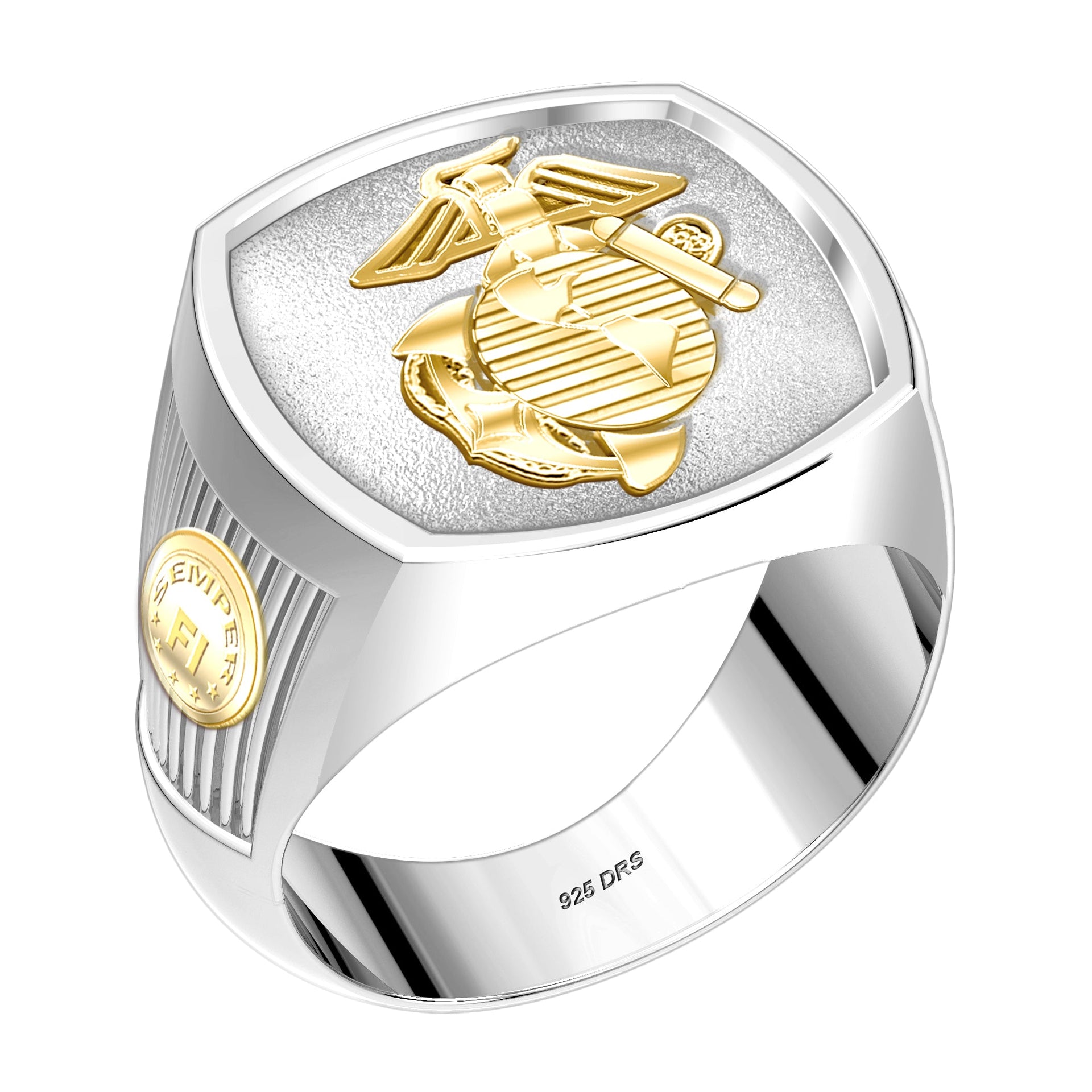US Jewels Customizable Men's 10k or 14k Yellow Gold & White Gold Military Ring - US Jewels
