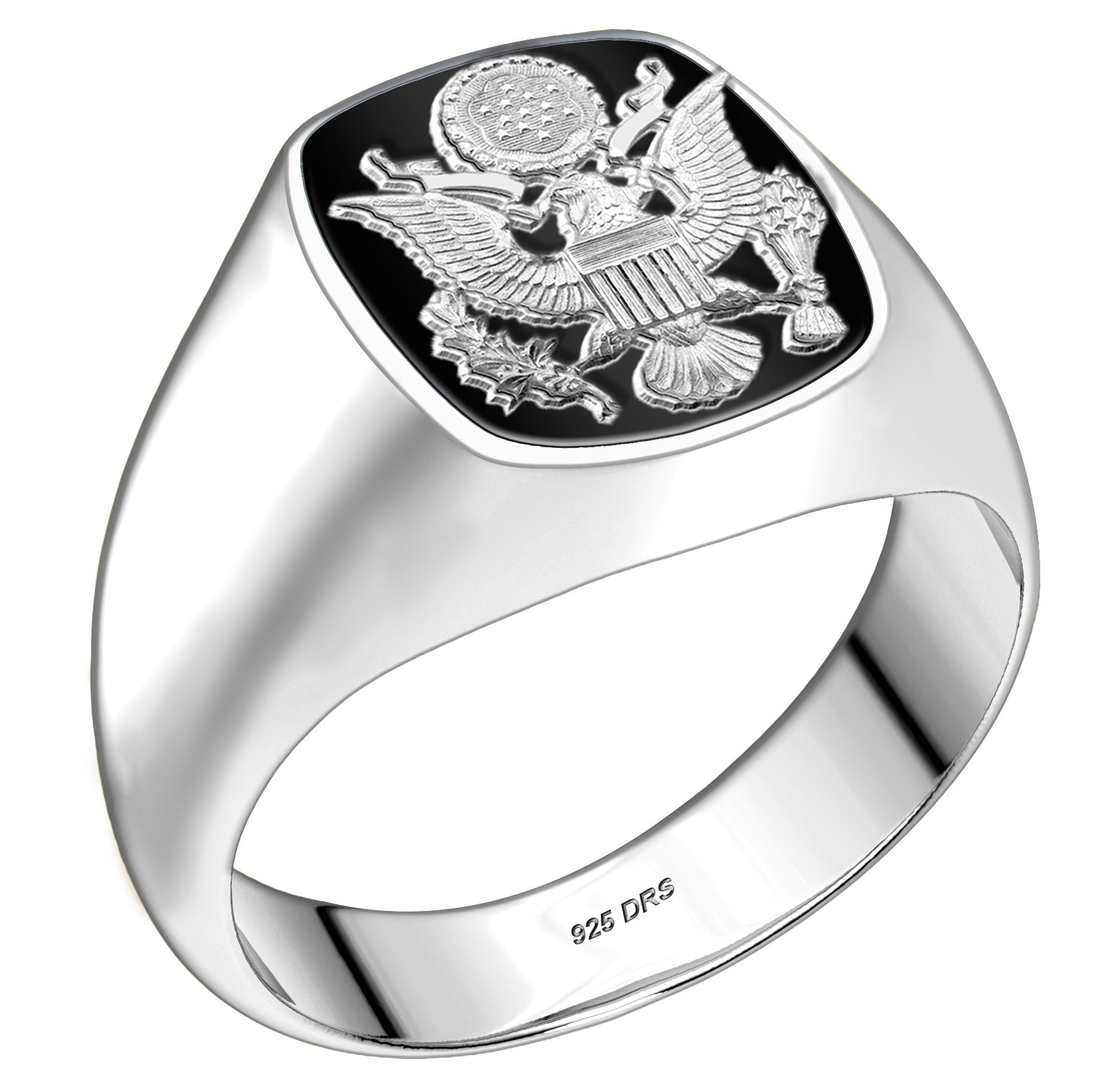 US Jewels Customizable Men's 925 Sterling Silver With 10k or 14k Yellow Gold US Military Rings - US Jewels
