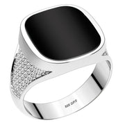 US Jewels Men's 925 Sterling Silver Black Genuine Onyx Solid Back Ring - US Jewels