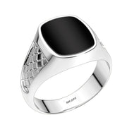 US Jewels Men's 925 Sterling Silver Black Genuine Onyx Solid Back Ring - US Jewels
