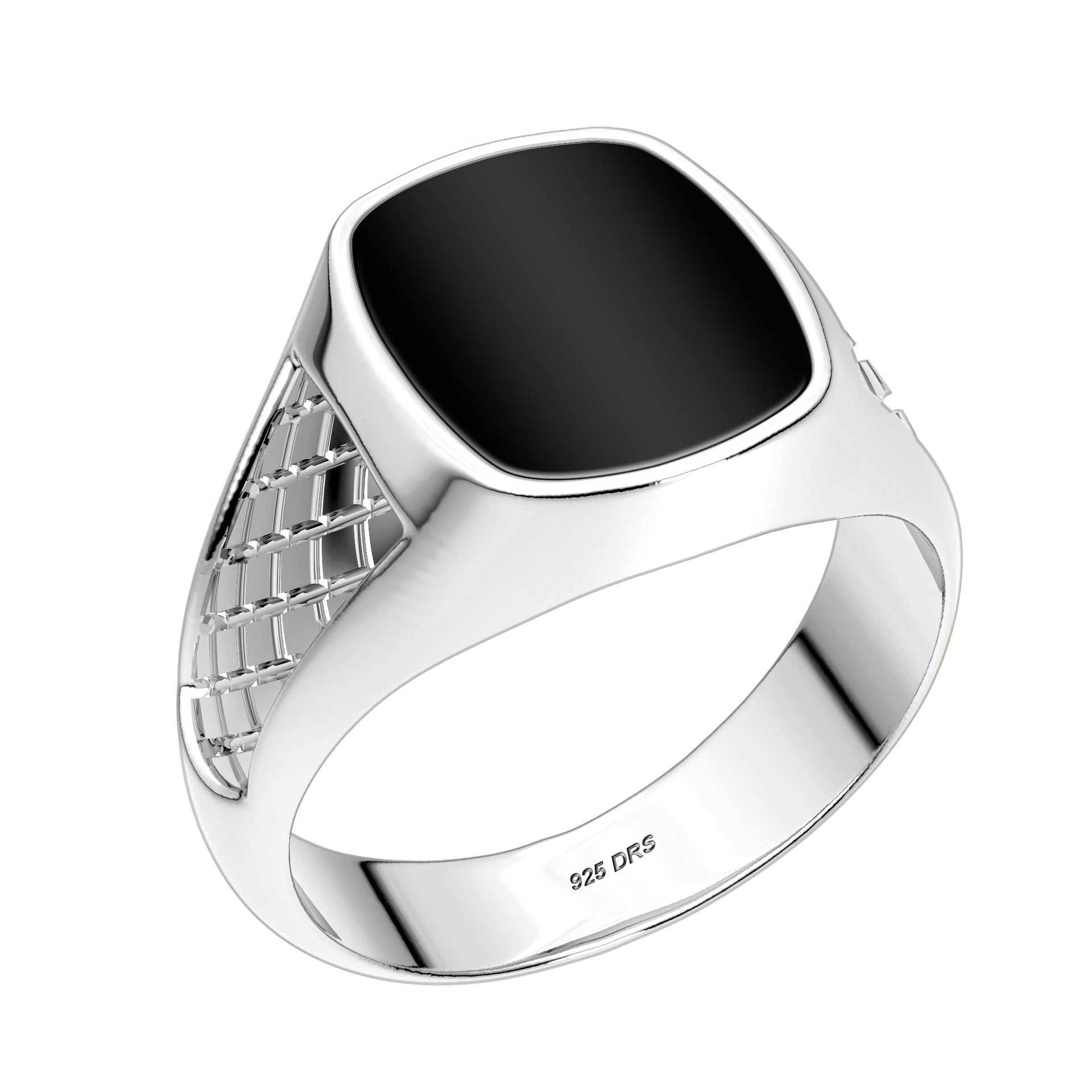 US Jewels Men's 925 Sterling Silver Black Genuine Onyx Solid Back Ring - US Jewels