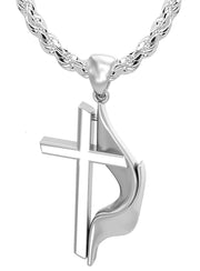 US Jewels Men's 925 Sterling Silver Large Methodist Cross Flame Pendant Necklace, 43mm - US Jewels