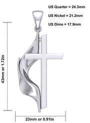 US Jewels Men's 925 Sterling Silver Large Methodist Cross Flame Pendant Necklace, 43mm - US Jewels