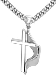 US Jewels Men's 925 Sterling Silver Large Methodist Cross Flame Pendant Necklace, 43mm - US Jewels