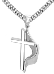 US Jewels Men's 925 Sterling Silver Large Methodist Cross Flame Pendant Necklace, 43mm - US Jewels