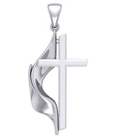 US Jewels Men's 925 Sterling Silver Large Methodist Cross Flame Pendant Necklace, 43mm - US Jewels