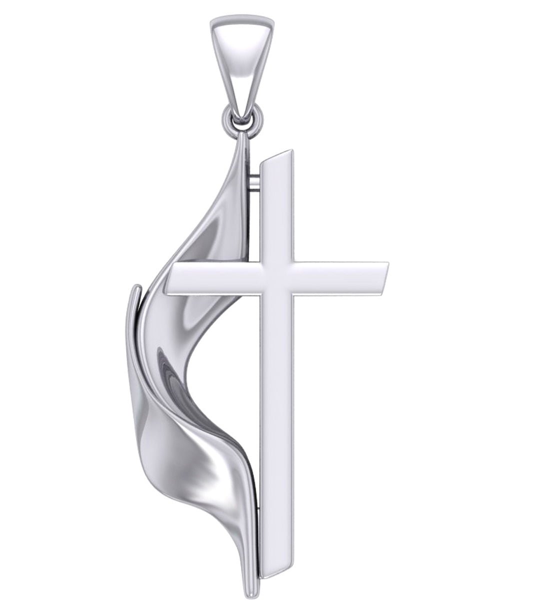US Jewels Men's 925 Sterling Silver Large Methodist Cross Flame Pendant Necklace, 43mm - US Jewels